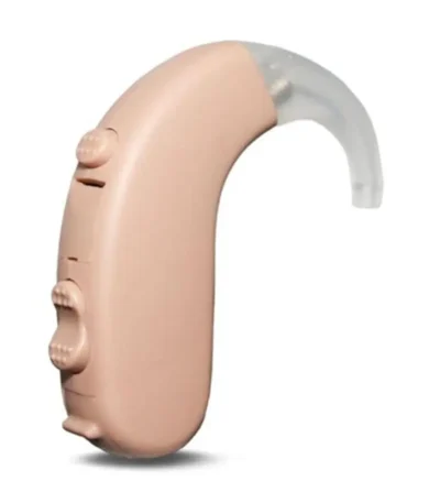 Beige behind-the-ear hearing aid with volume control