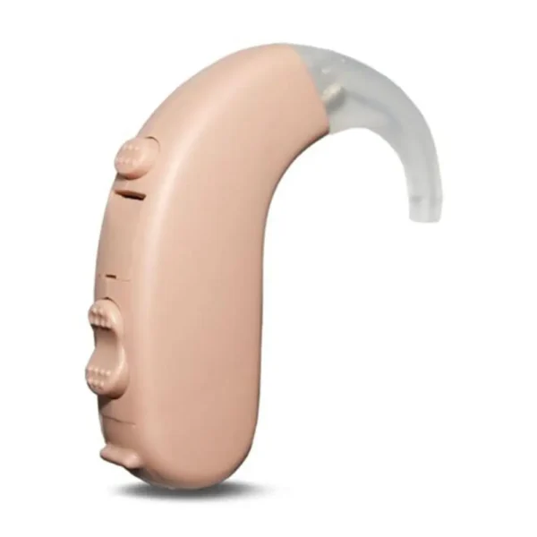 Beige behind-the-ear hearing aid with volume control