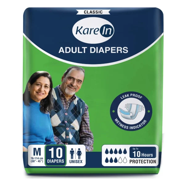 KareIn adult diapers medium size pack with 10 unisex pieces