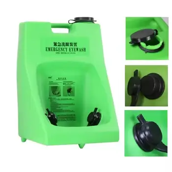 Portable emergency eyewash station with green tank and dual nozzles