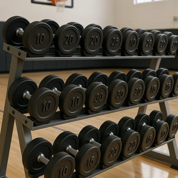 Round Dumbbell Set with 3-Tier Rack – Professional Gym Weights